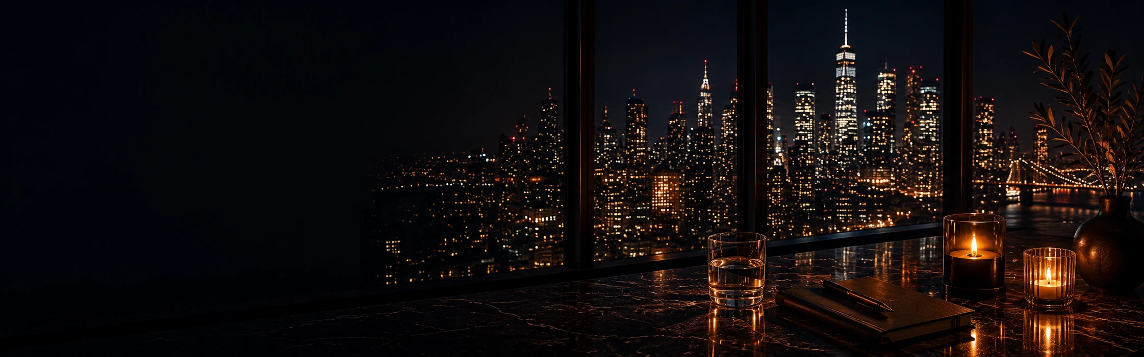 The city skyline at night.